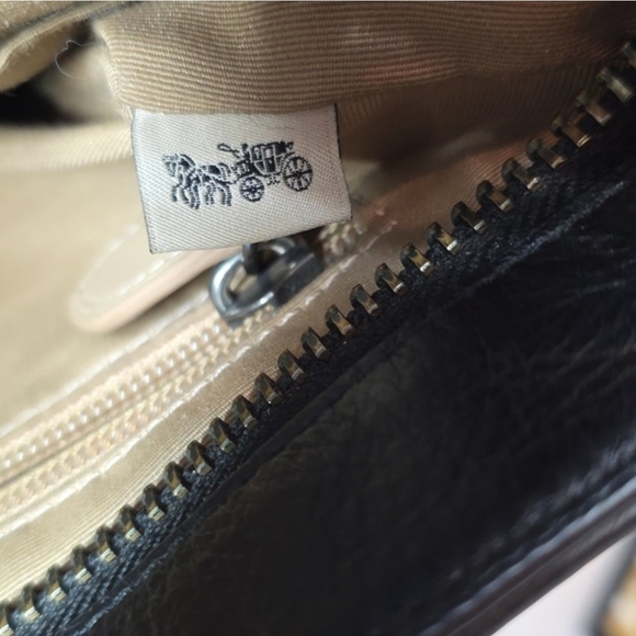 Coach Black and Tan Messenger Bag with Yellow Stripe - Picture 10 of 13